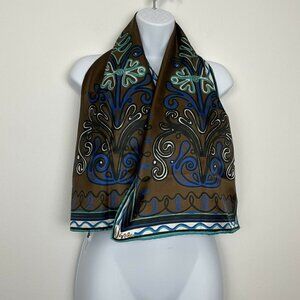 Uena Vintage Brown Blue Fountain Design Rectangle scarf
